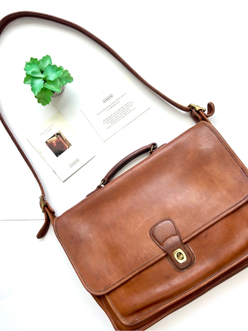 Vintage 1990s Coach Metropolitan Messenger Briefcase Bag  #5180 British Tan